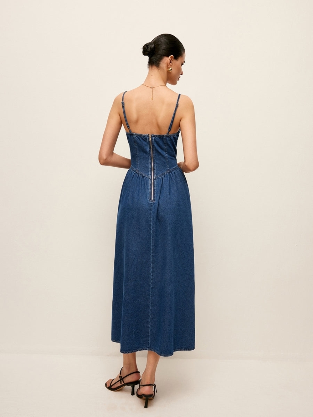 Commense Sweetheart Collar Denim Dress Large - Picture 4 of 5